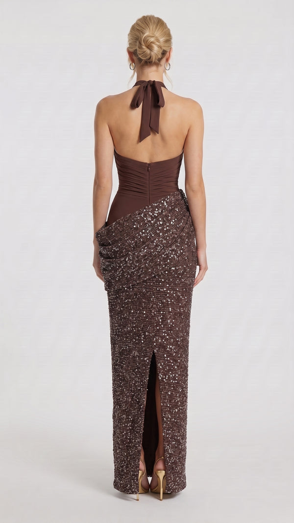 Ofélia - Vestido Maxi Castanho Ameixa