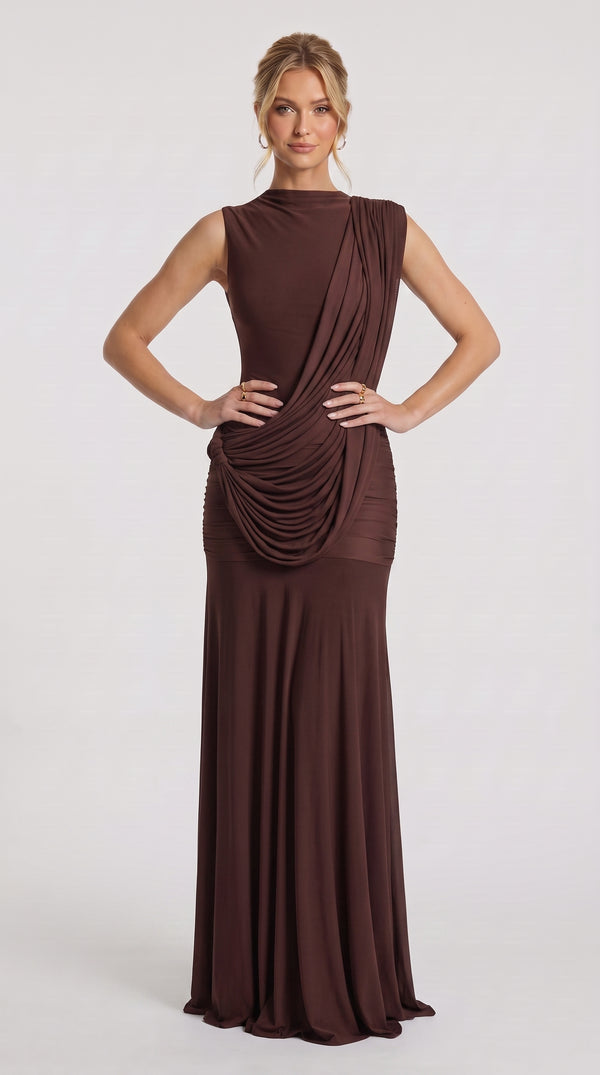 Camila - Vestido Maxi Castanho Ameixa