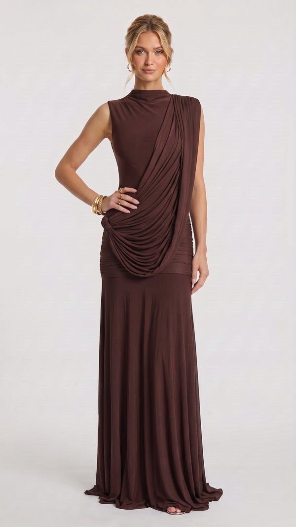 Camila - Vestido Maxi Castanho Ameixa