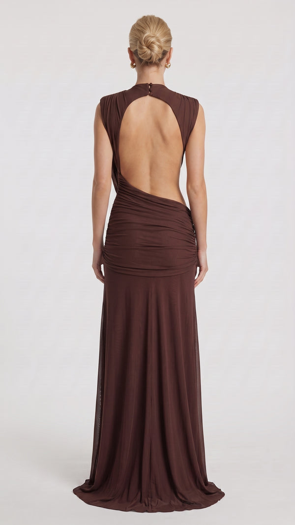 Camila - Vestido Maxi Castanho Ameixa