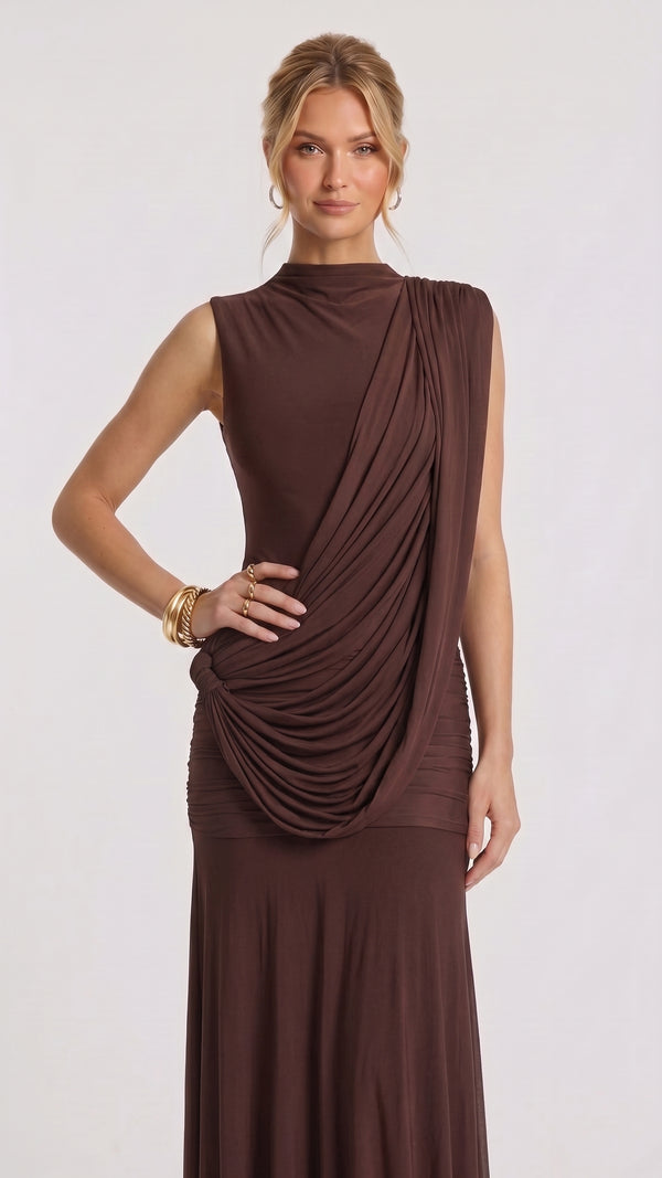 Camila - Vestido Maxi Castanho Ameixa