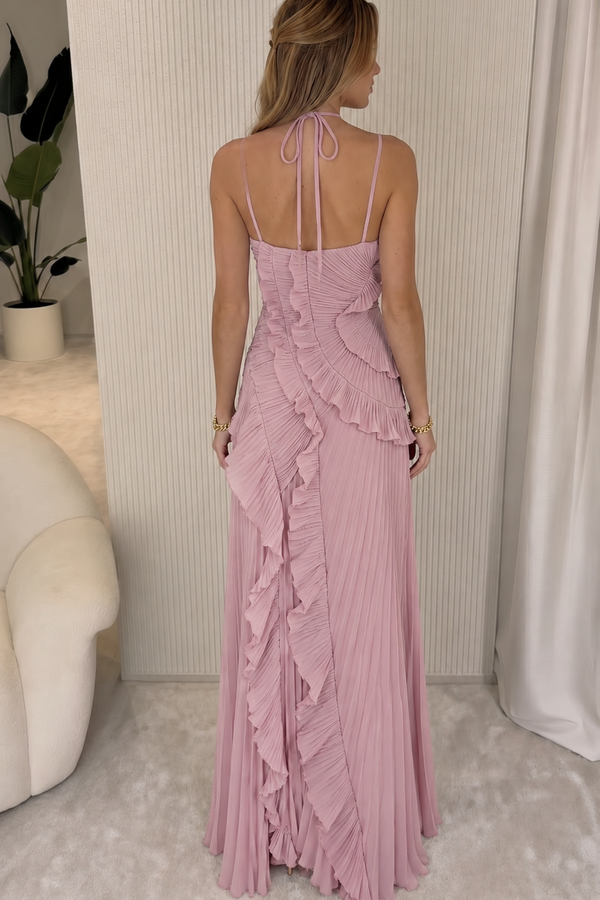 Francisca - Vestido Plissado com Folhos Elegante