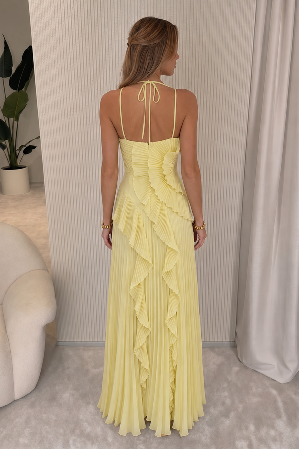 Francisca - Vestido Plissado com Folhos Elegante
