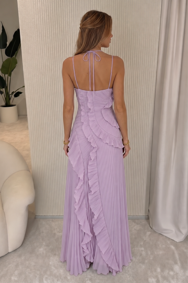 Francisca - Vestido Plissado com Folhos Elegante