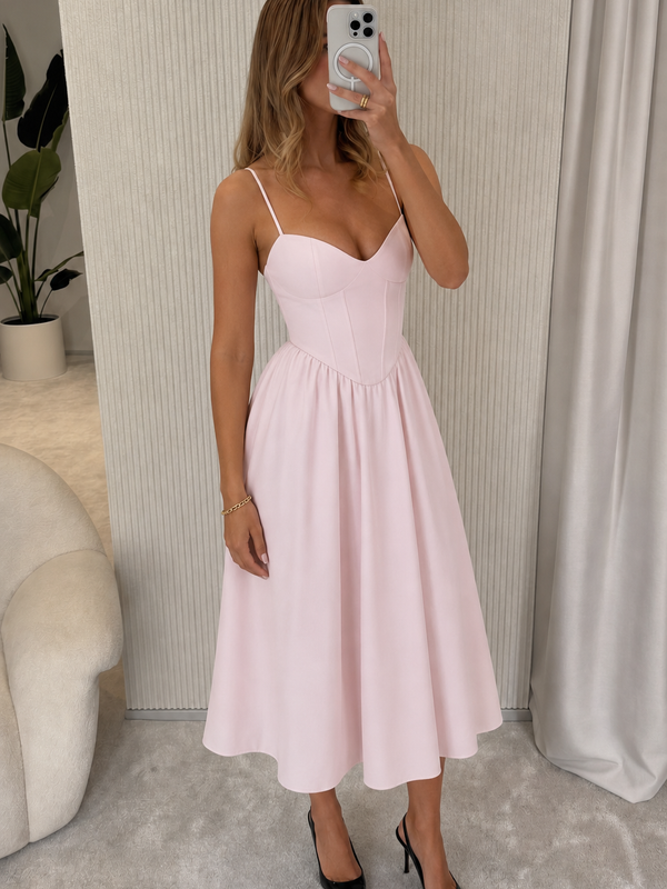 Diana - Vestido Midi Rosa-Claro