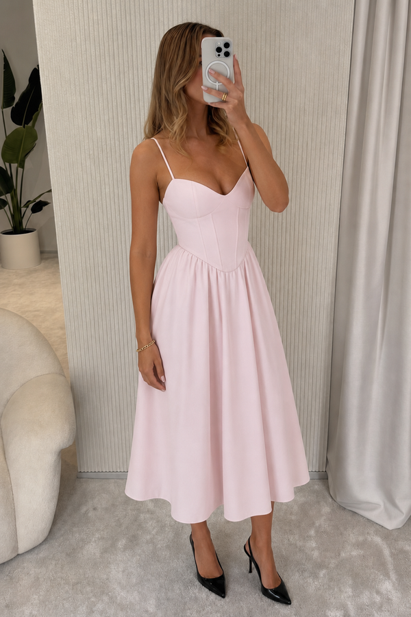 Diana - Vestido Midi Rosa-Claro