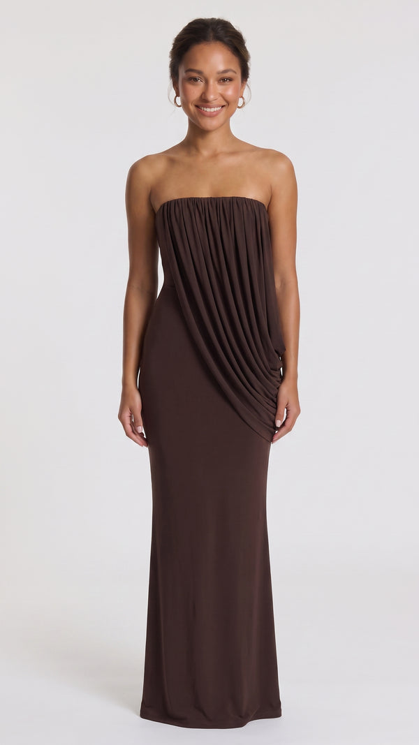 Vienna - Vestido Maxi Castanho Ameixa
