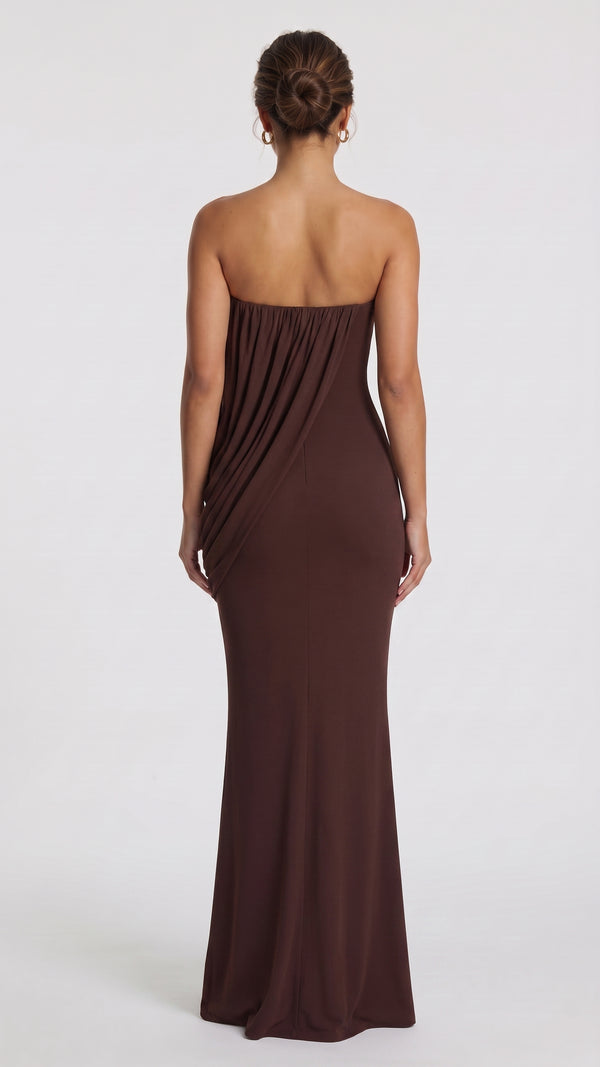 Vienna - Vestido Maxi Castanho Ameixa