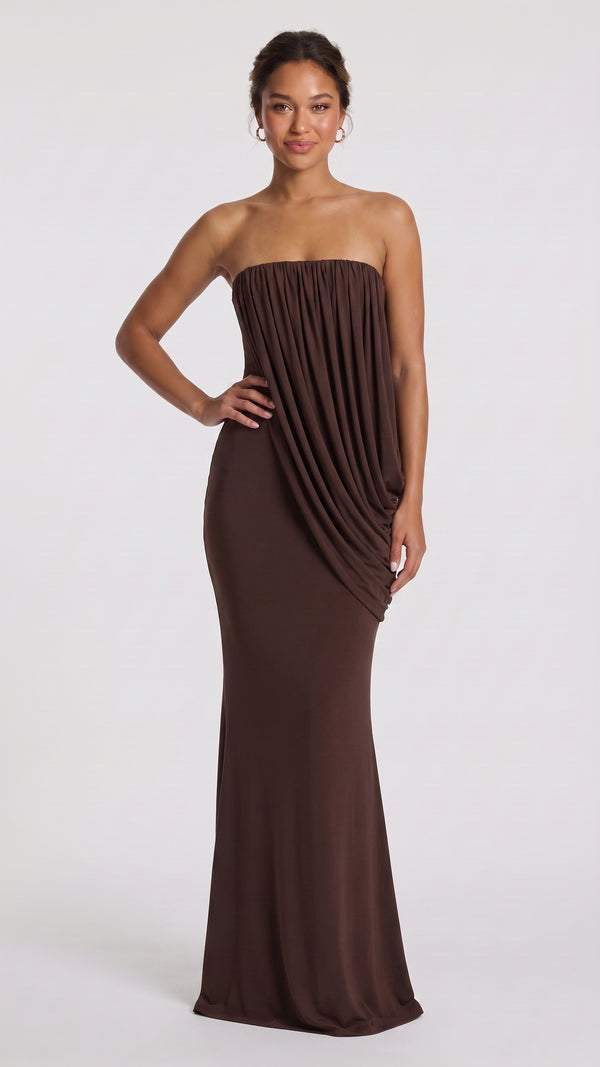 Vienna - Vestido Maxi Castanho Ameixa