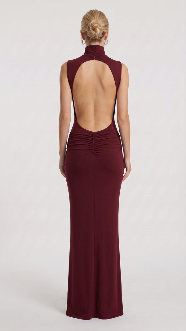 Fenella - Vestido Maxi Castanho Ameixa