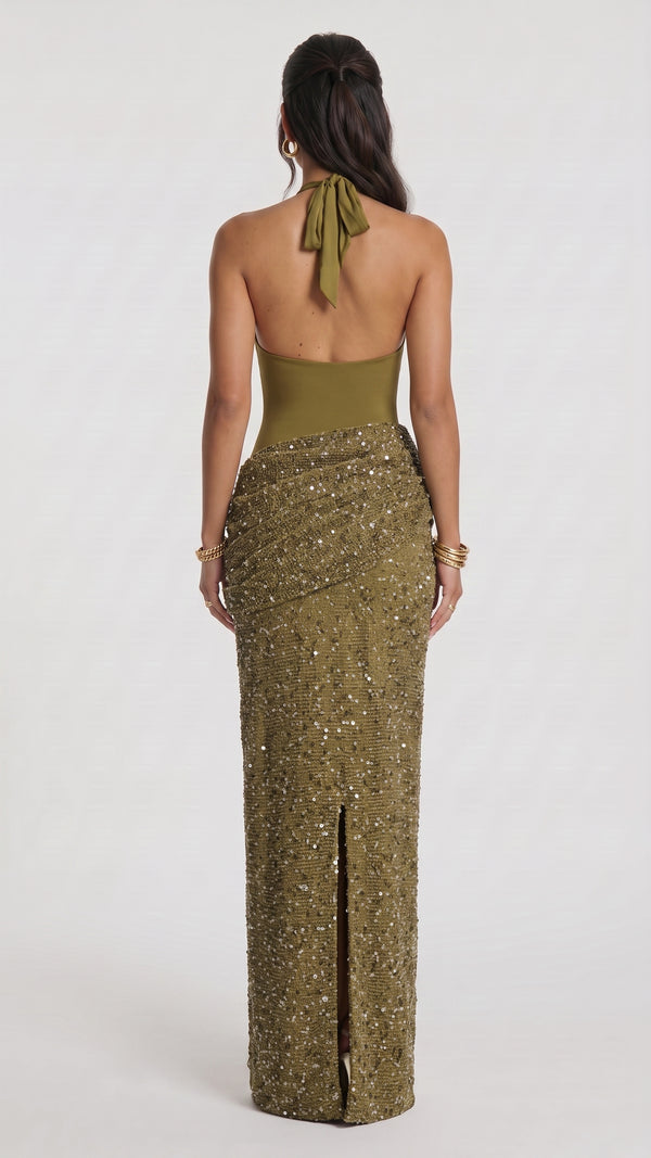 Ofélia - Vestido Maxi Verde Azeitona