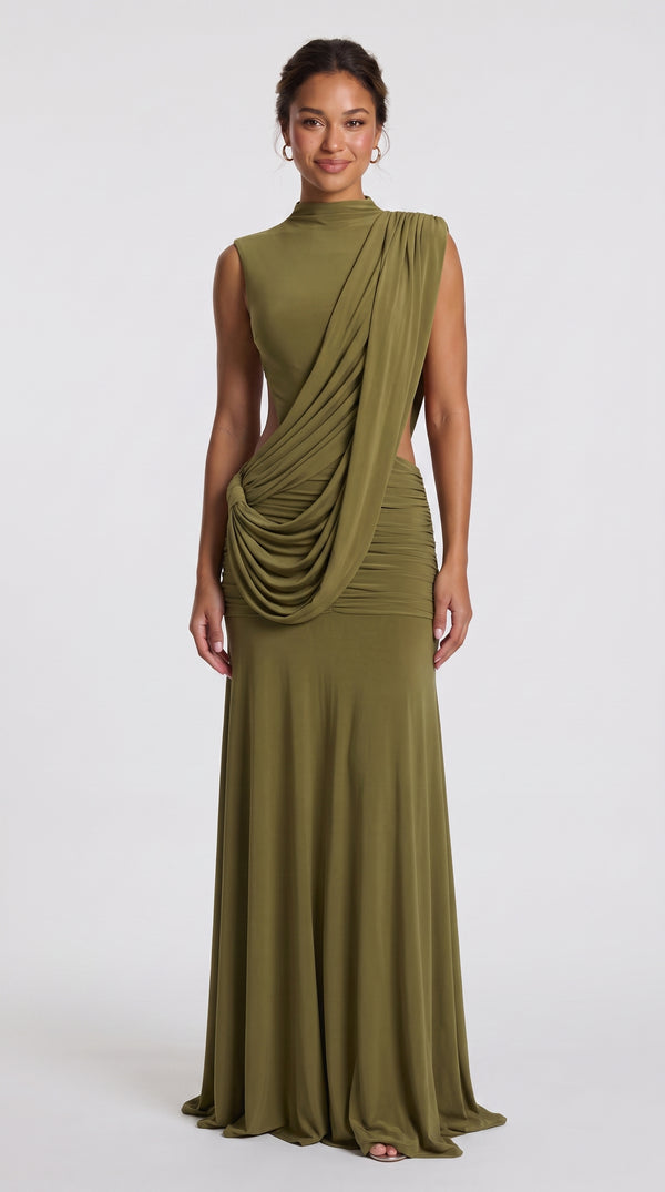 Camila - Vestido Maxi Verde Azeitona
