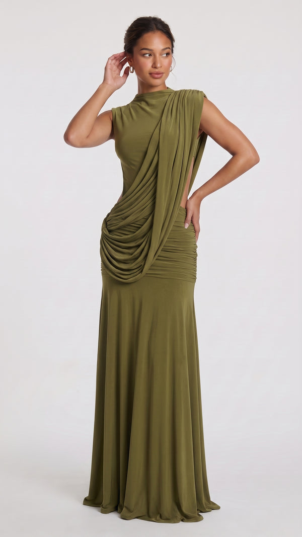 Camila - Vestido Maxi Verde Azeitona