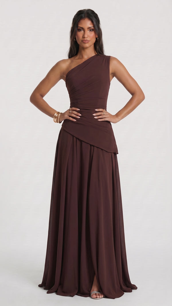 Bianca - Vestido Maxi Castanho Ameixa