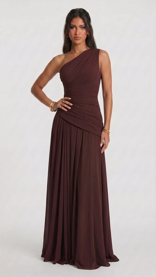 Bianca - Vestido Maxi Castanho Ameixa