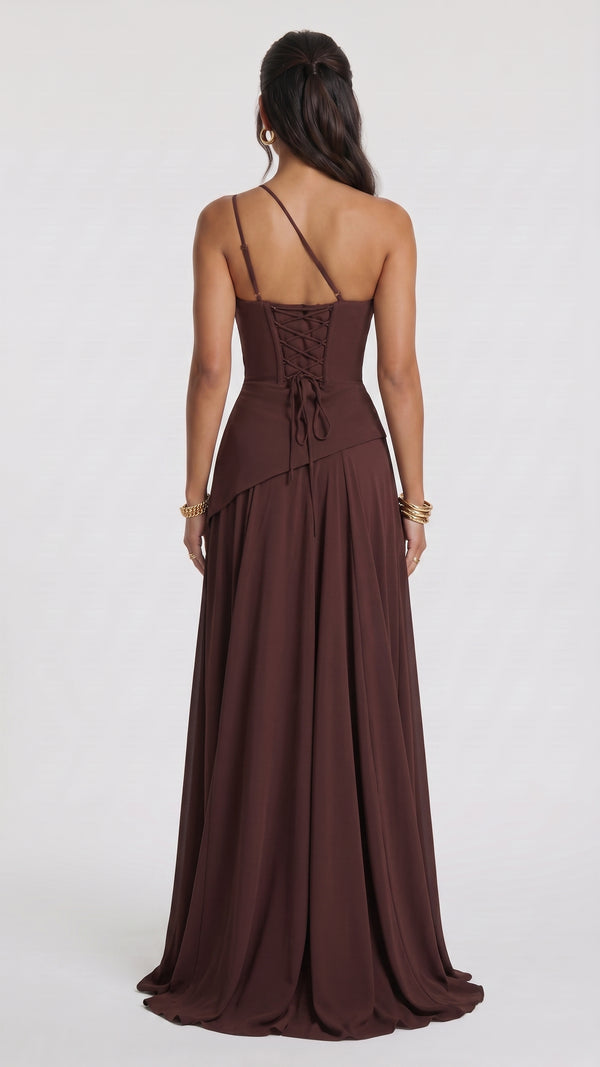 Bianca - Vestido Maxi Castanho Ameixa