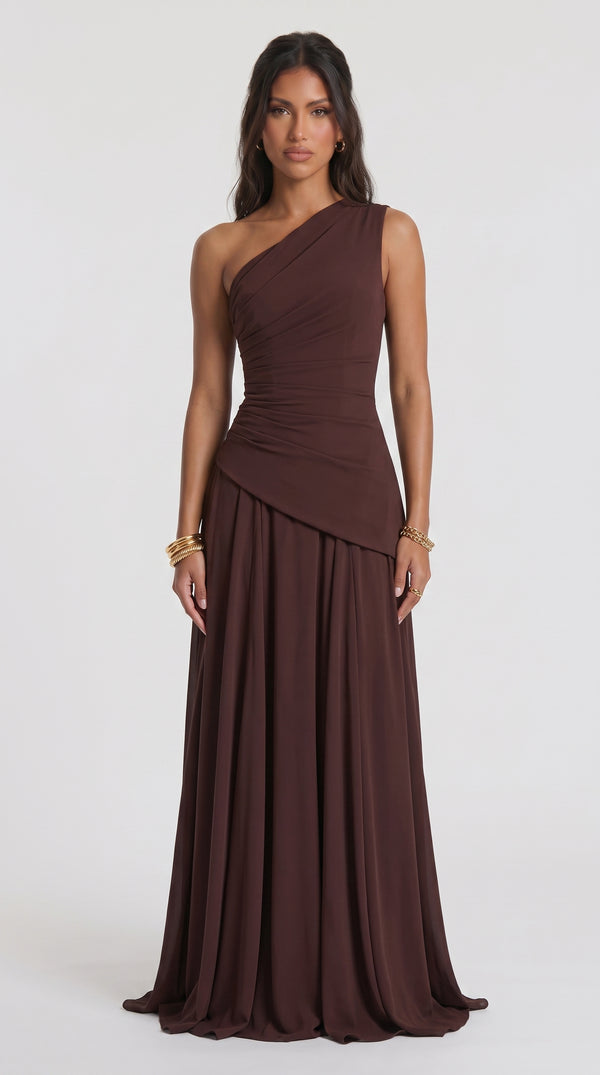 Bianca - Vestido Maxi Castanho Ameixa