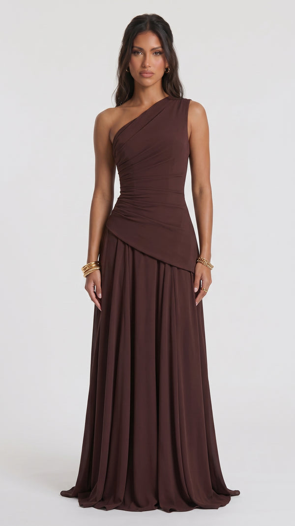 Bianca - Vestido Maxi Castanho Ameixa