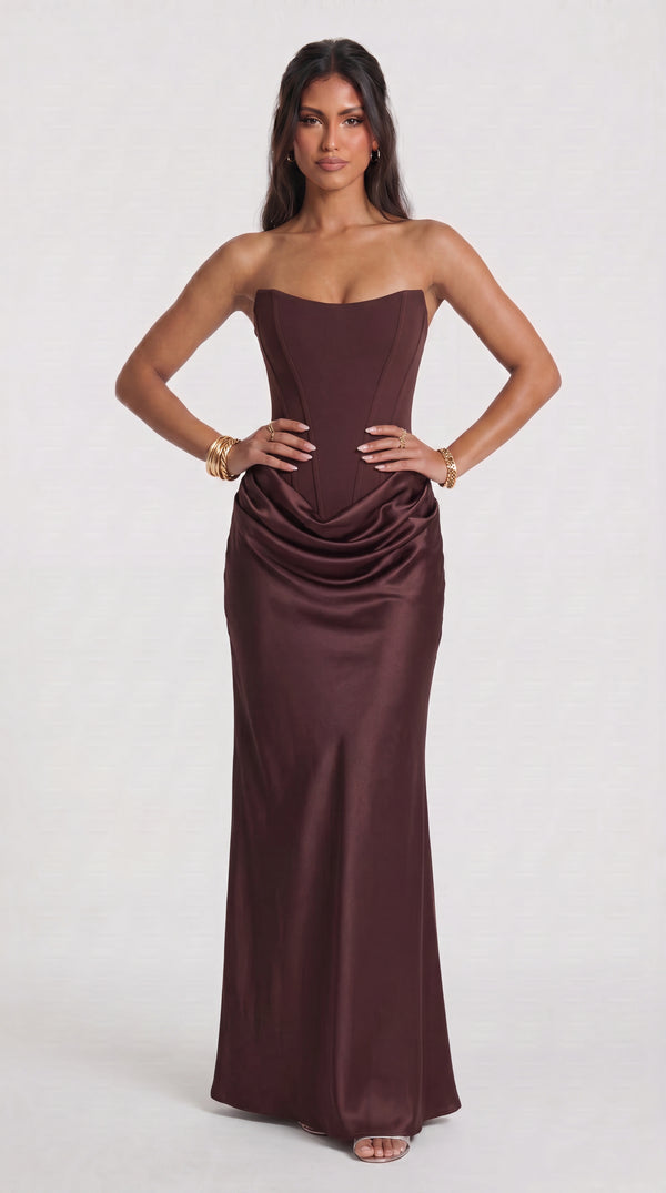 Olívia - Vestido de Gala Castanho Ameixa