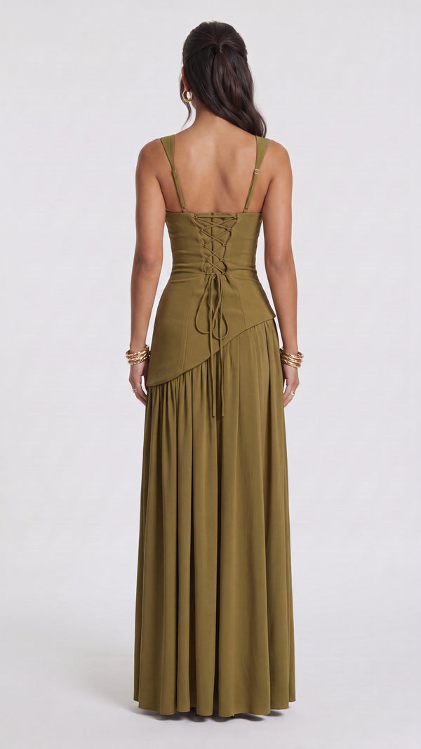 Estela - Vestido Maxi Verde Oliva