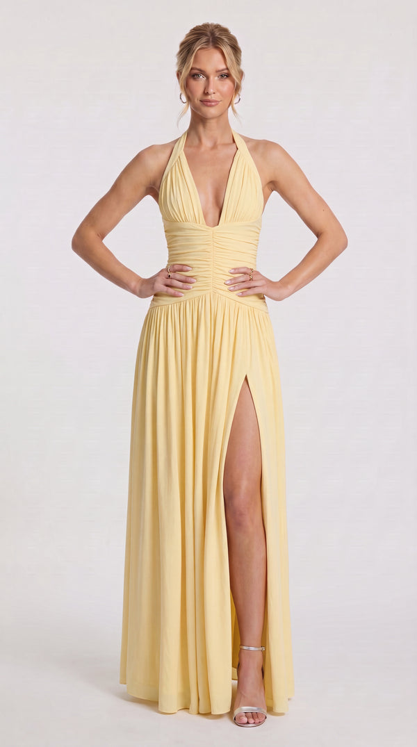Clara - Vestido Maxi Halter Amarelo