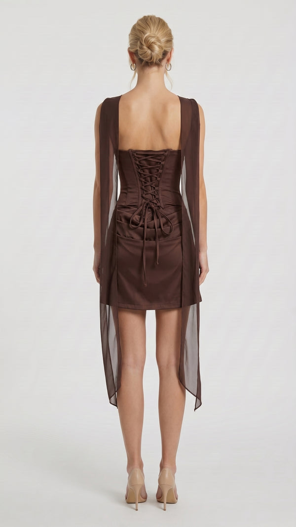 Graça - Vestido Mini Castanho Ameixa
