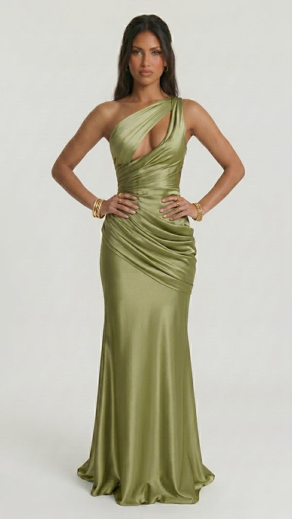 Carolina - Vestido Maxi Verde-Azeitona Claro