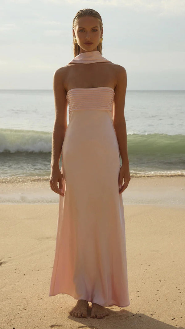 Satin Tie Front Strapless Elegant Prom Dress