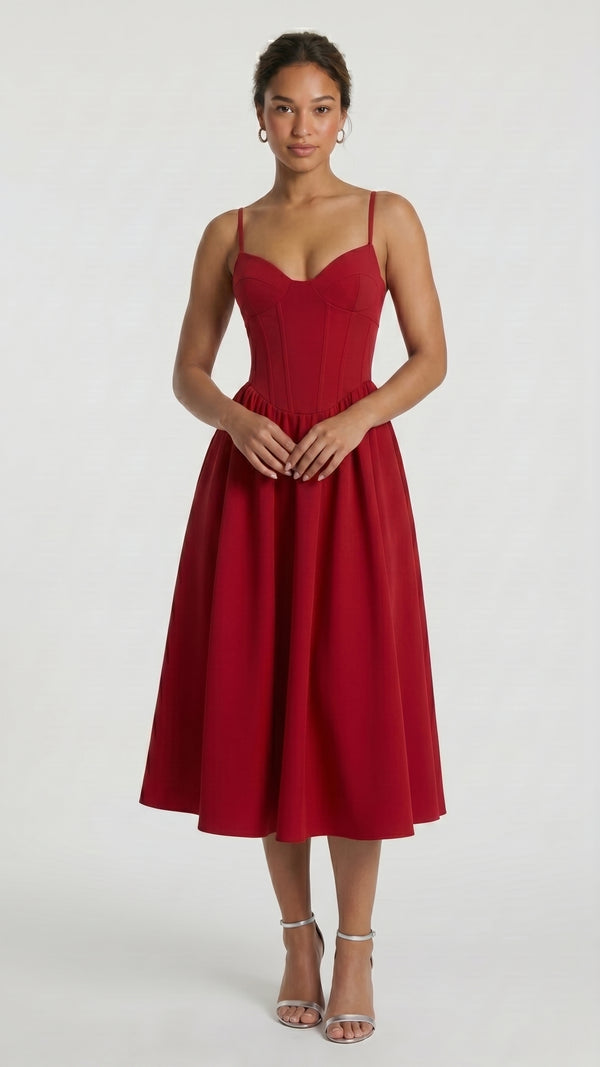 Diana — Vestido Midi Vermelho