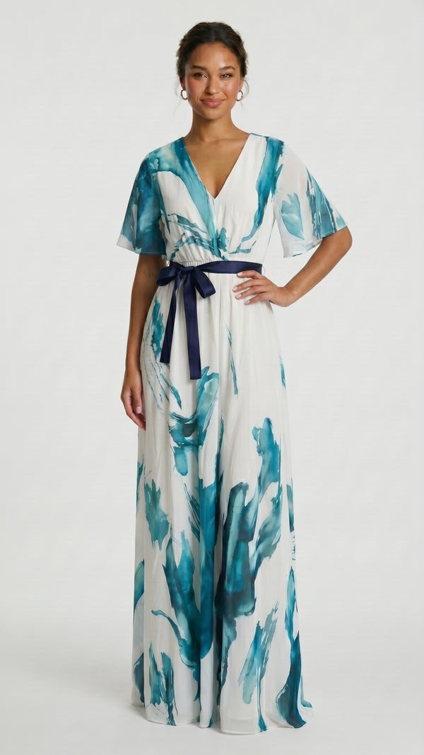 Catarina - Vestido Longo Estampa Aquarela