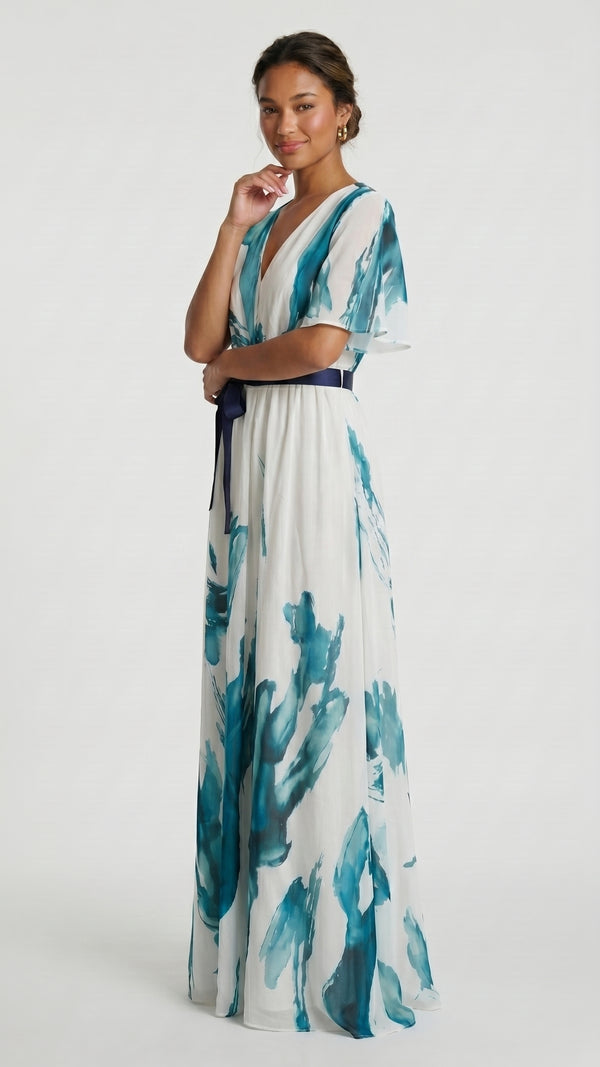 Catarina - Vestido Longo Estampa Aquarela