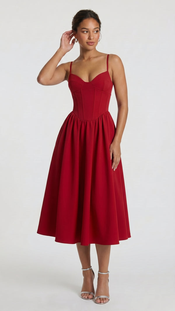 Diana — Vestido Midi Vermelho