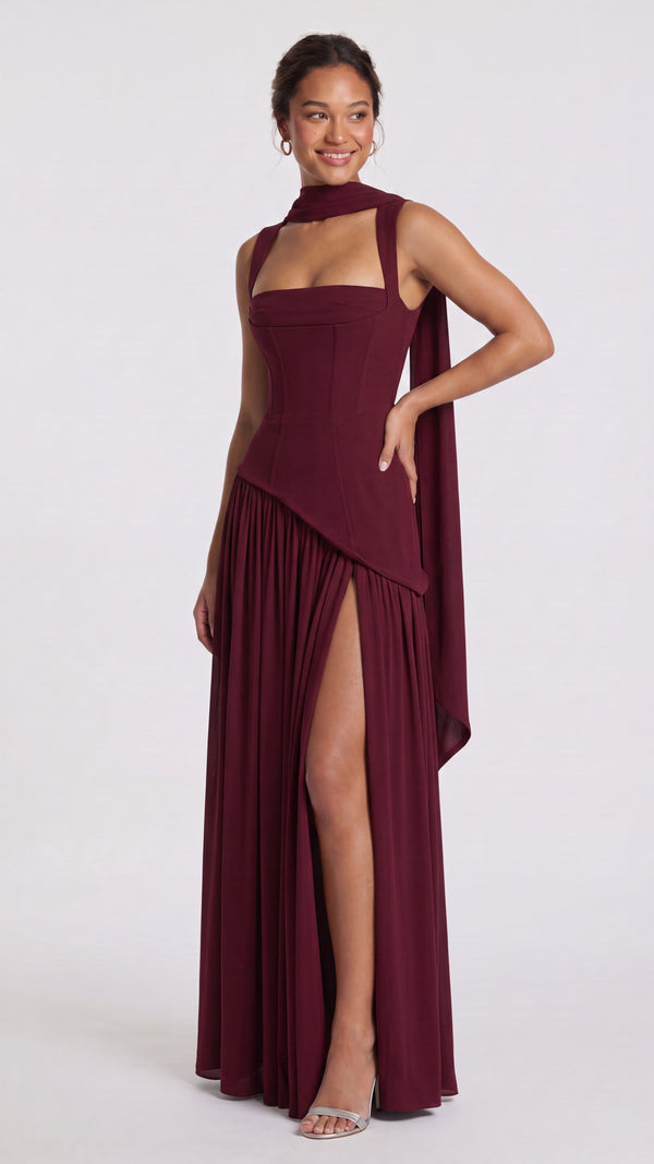Estela - Vestido Maxi Bordeaux