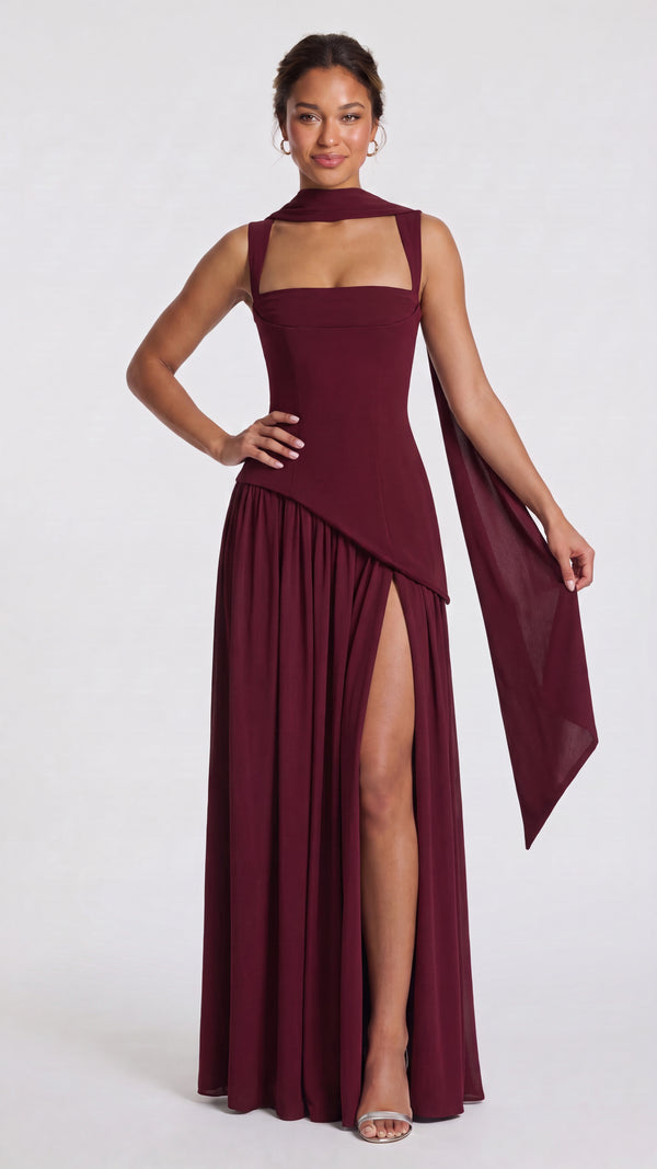 Estela - Vestido Maxi Bordeaux