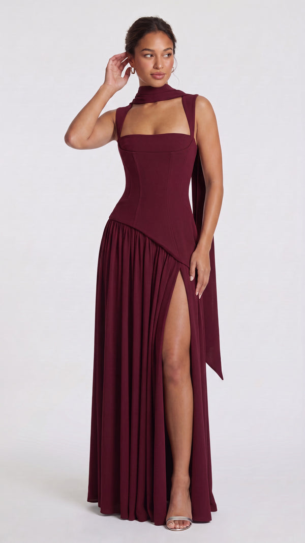 Estela - Vestido Maxi Bordeaux