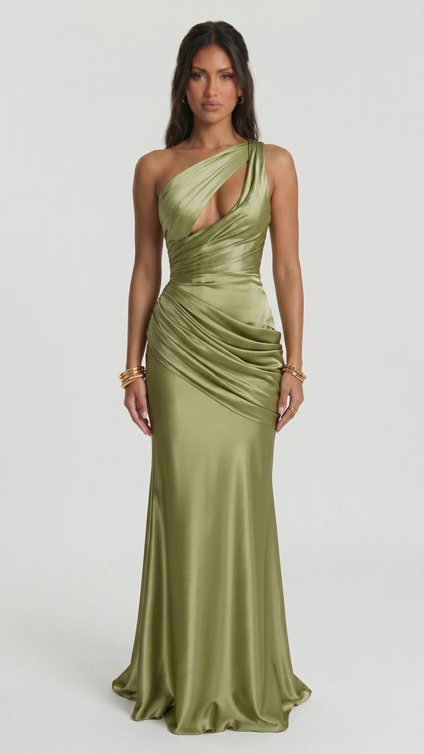 Carolina - Vestido Maxi Verde-Azeitona Claro