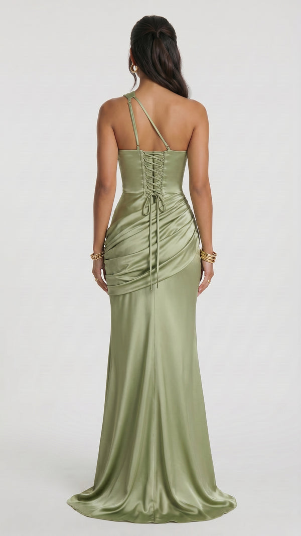 Carolina - Vestido Maxi Verde-Azeitona Claro
