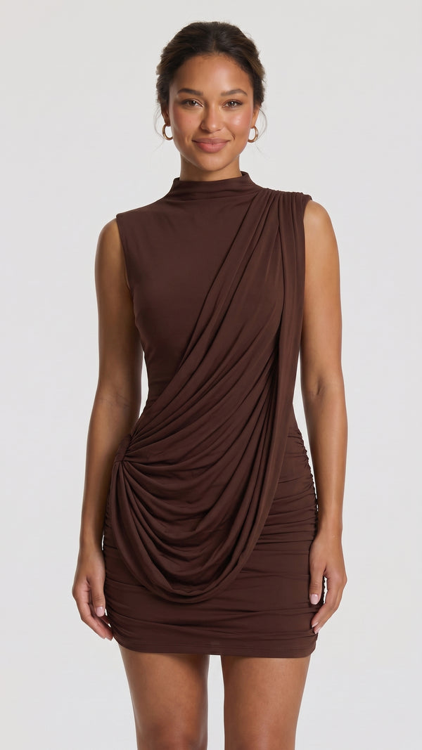 Andreia — Vestido Mini Castanho-Ameixa