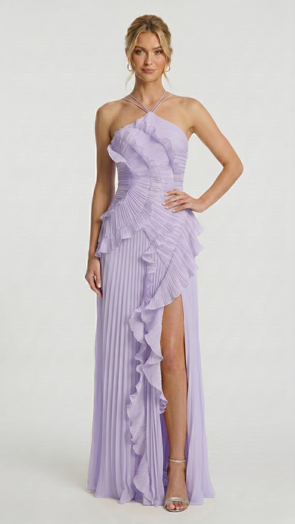 Francisca - Vestido Plissado com Folhos Elegante