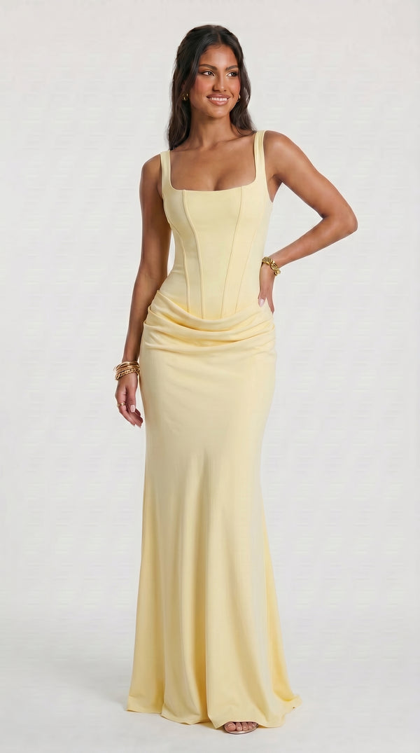 Florbela - Vestido Maxi Amarelo-Limão