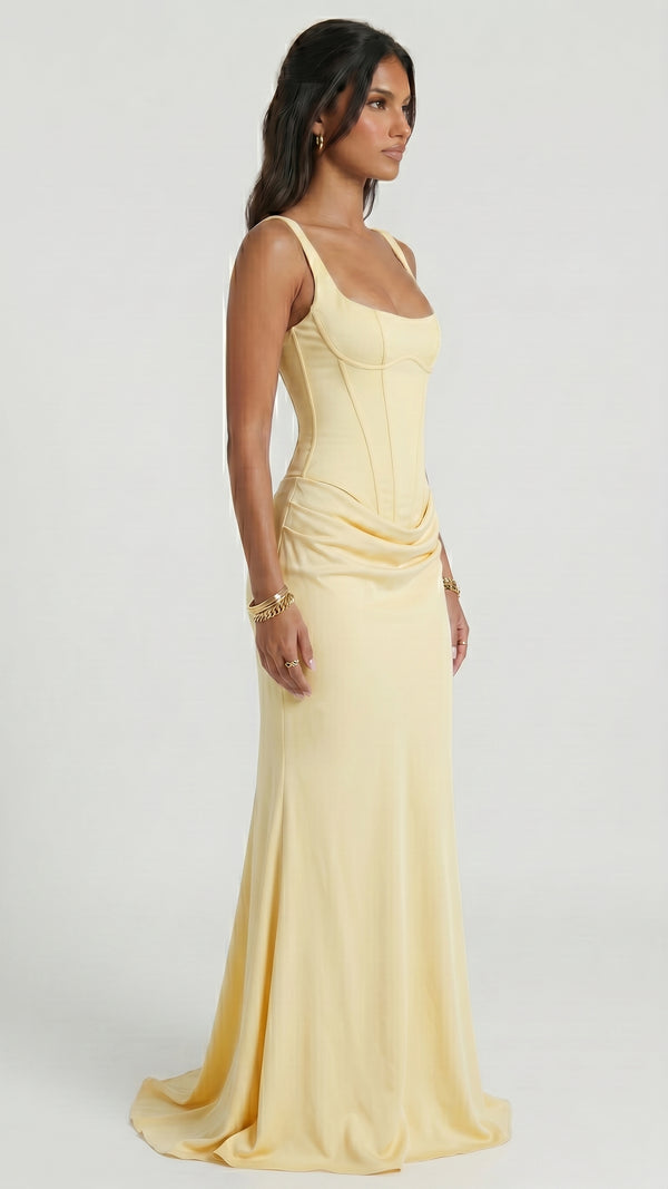 Florbela - Vestido Maxi Amarelo-Limão