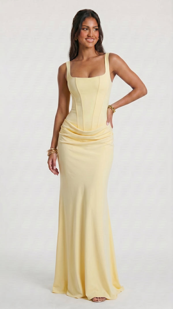 Florbela - Vestido Maxi Amarelo-Limão