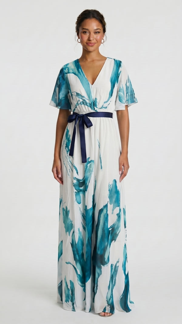 Catarina - Vestido Longo Estampa Aquarela