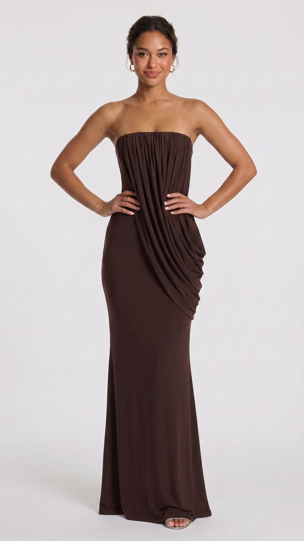 Vienna - Vestido Maxi Castanho Ameixa