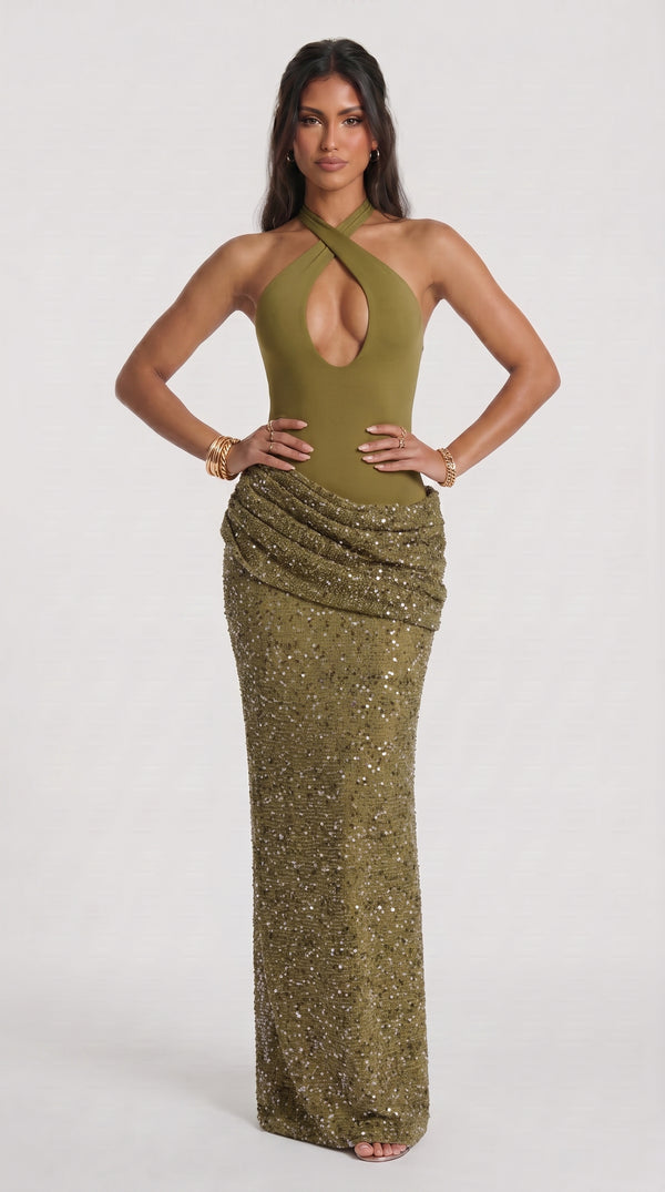 Ofélia - Vestido Maxi Verde Azeitona