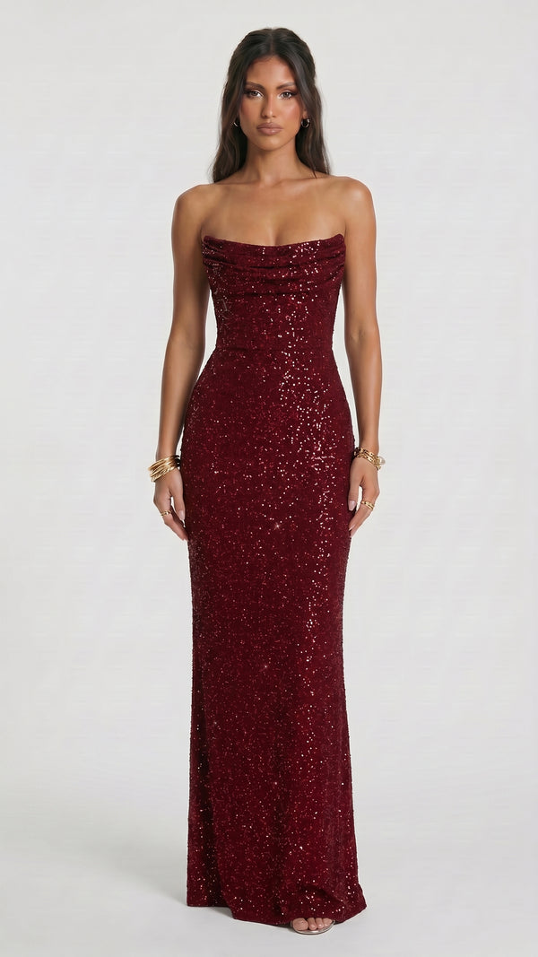 Mirabela - Vestido Maxi Bordô