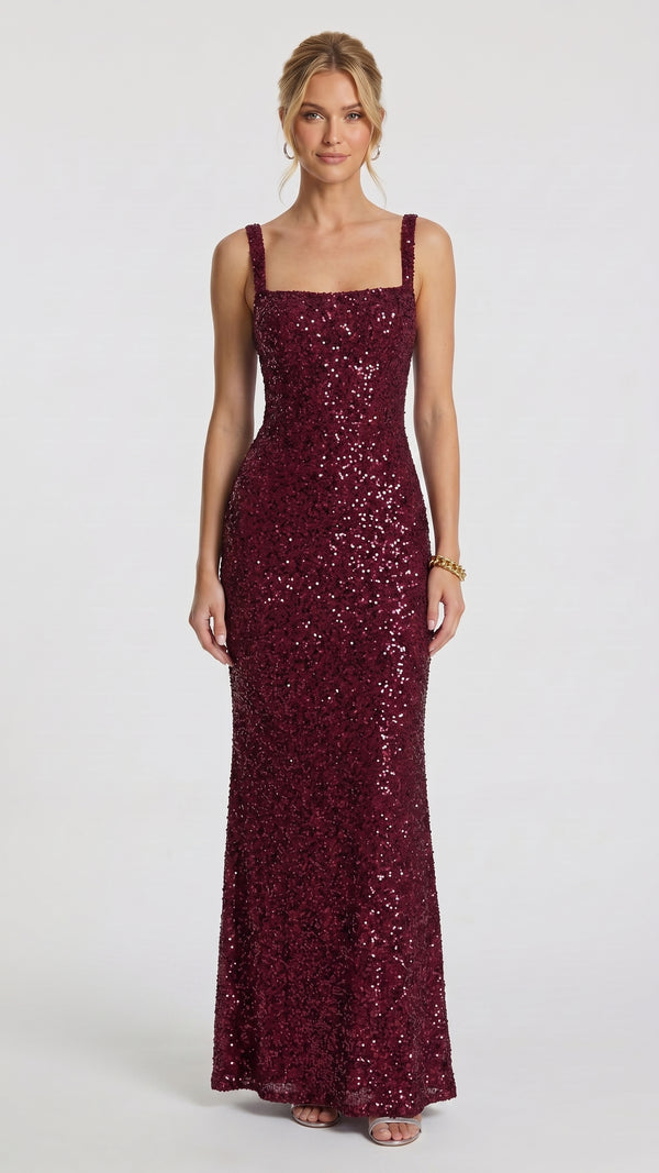 Madrid — Vestido Maxi Bordô Brilhante